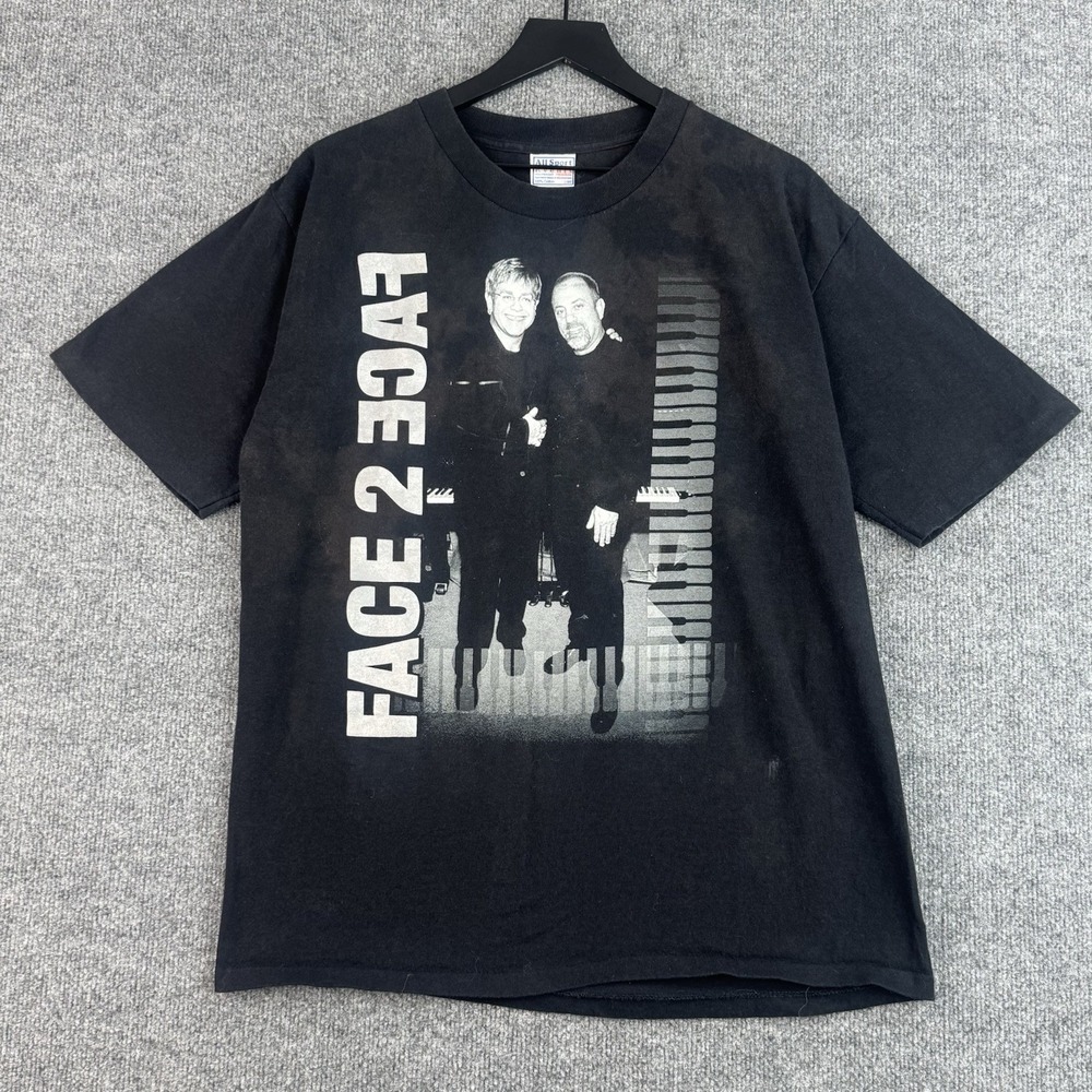 Vintage Elton John & Billy Joel Face To Face Tour Shirt L Black All Sport 2001